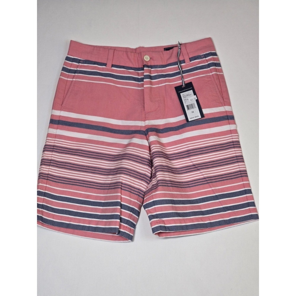 Vineyard Vines Boys Sz 16 Multiple Stripe Breaker Shorts Pink Blue White Oxford